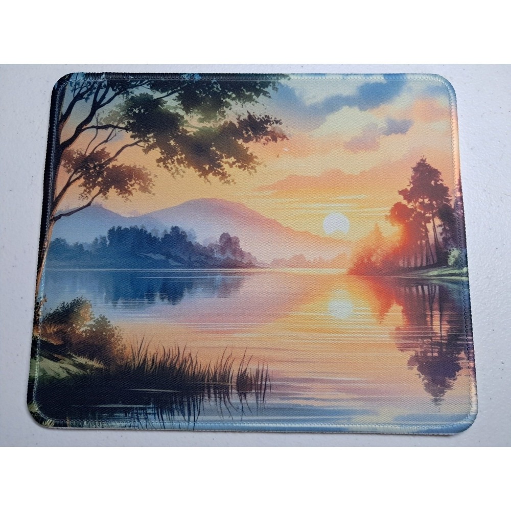 Scenic Lake Sunset Mouse Pad Mountain Landscape Stitched Edge Gaming Office Mat